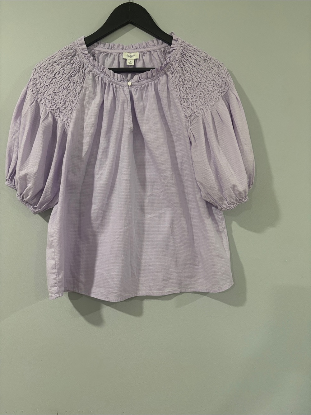 JCREW LAVENDER SMOCKED YOKE PUFF SLEVES PEASANT BLOUSE SIZE /S